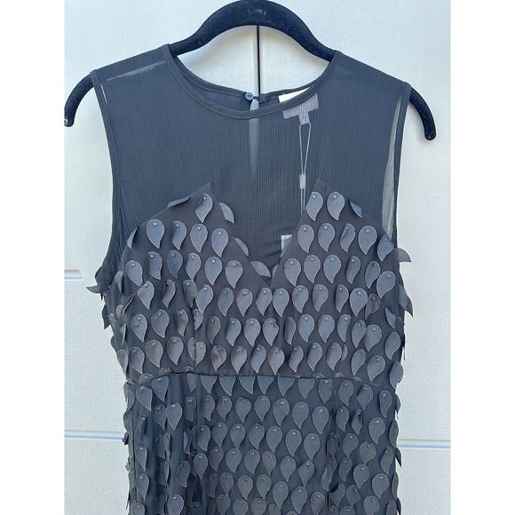 Anthropologie Foxiedox black peacock 3D Appliqués Illusion Sheer Neck dress Sz M - Picture 6 of 16
